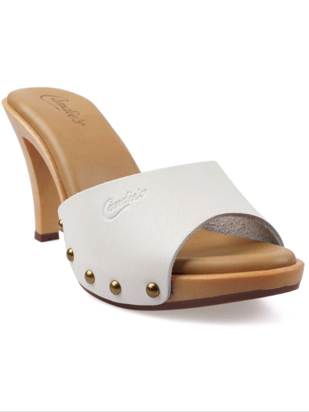 Candie's Emiliana Platform Slide Sandals Clogs Size 10 White Leather Retro NEW